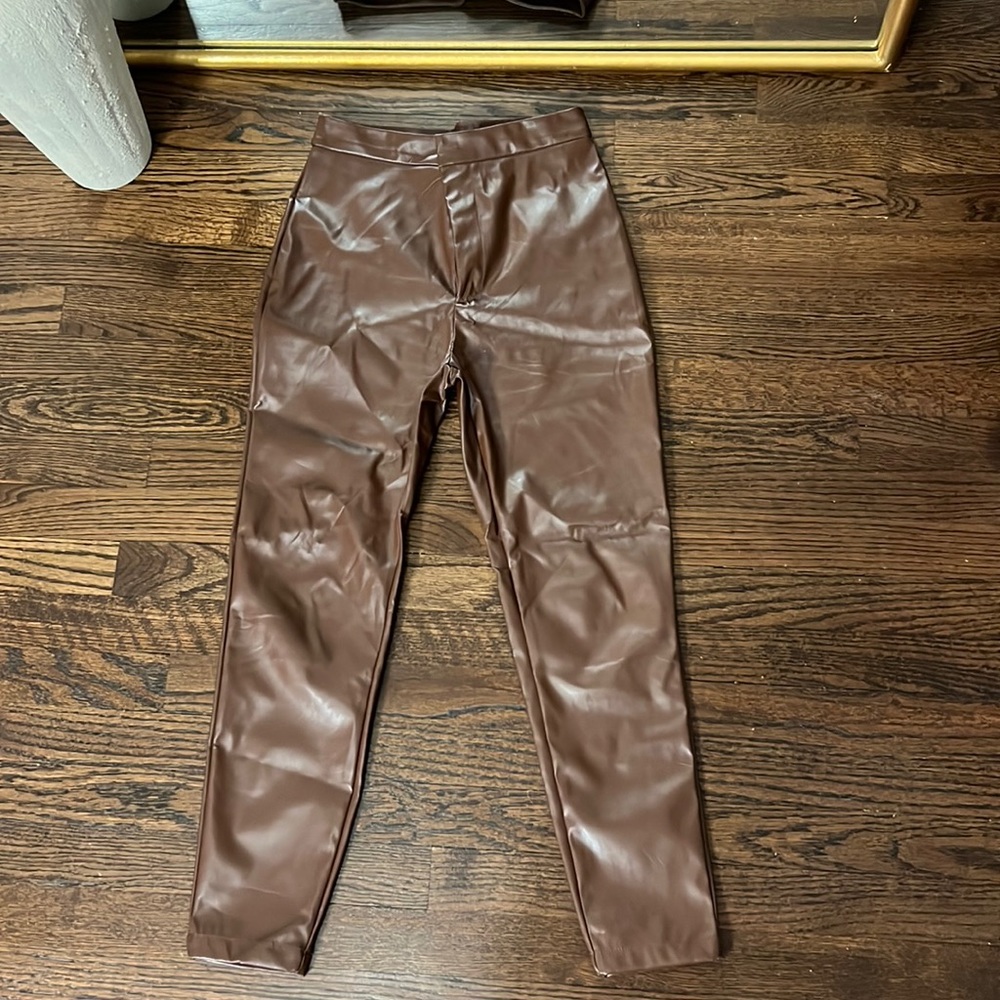 Brown faux leather pants